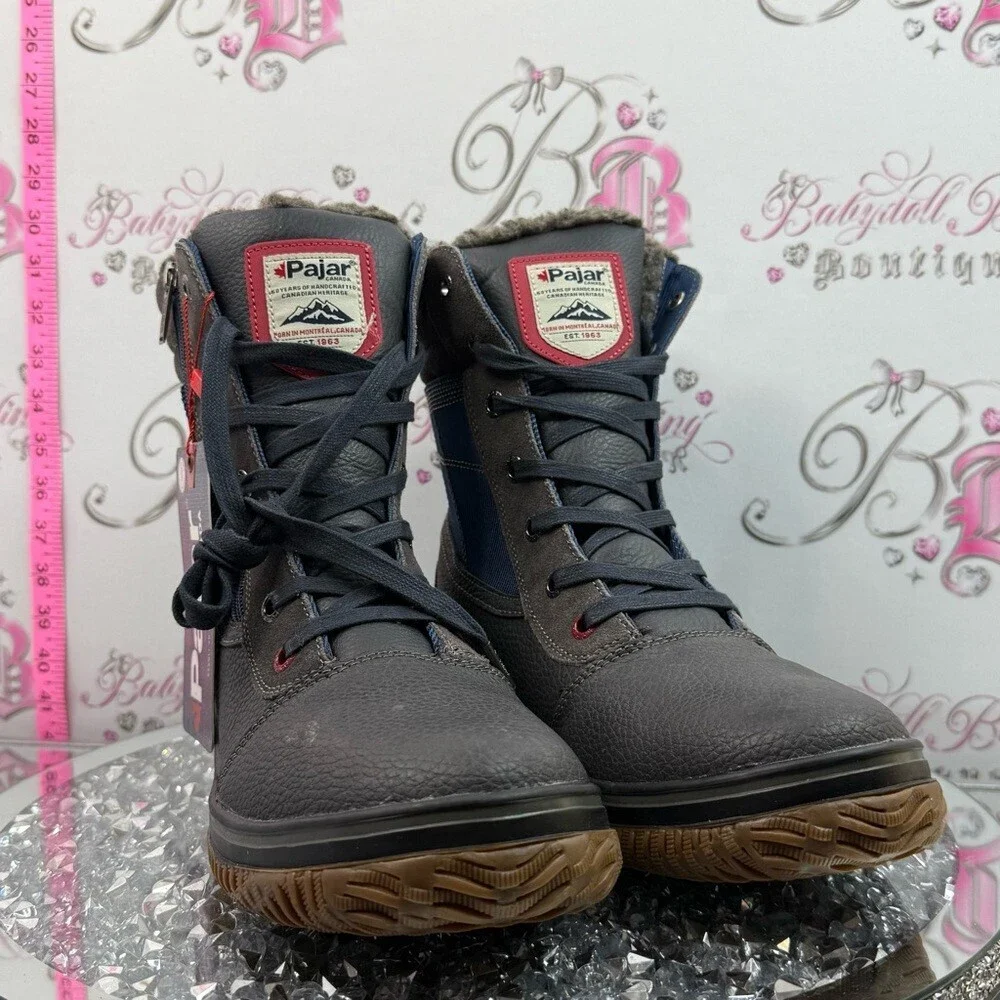 Pajar waterproof boots Navy and Charcoal Lace-Up Winter Boot with Brown Sole